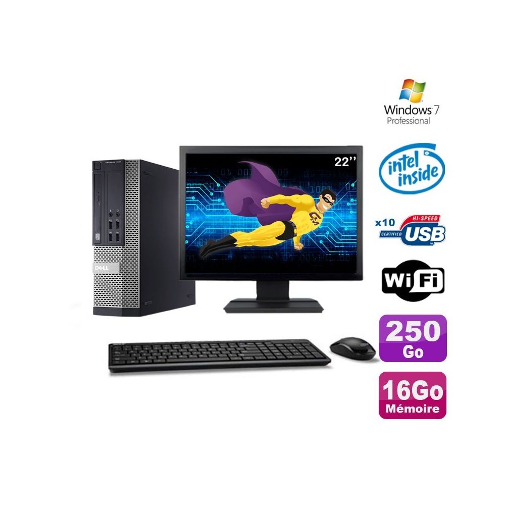 Dell - Lot PC Dell Optiplex 990 SFF G630 2.7GHz 16Go 250Go DVD Wifi W7 + Ecran 22"" - PC Fixe