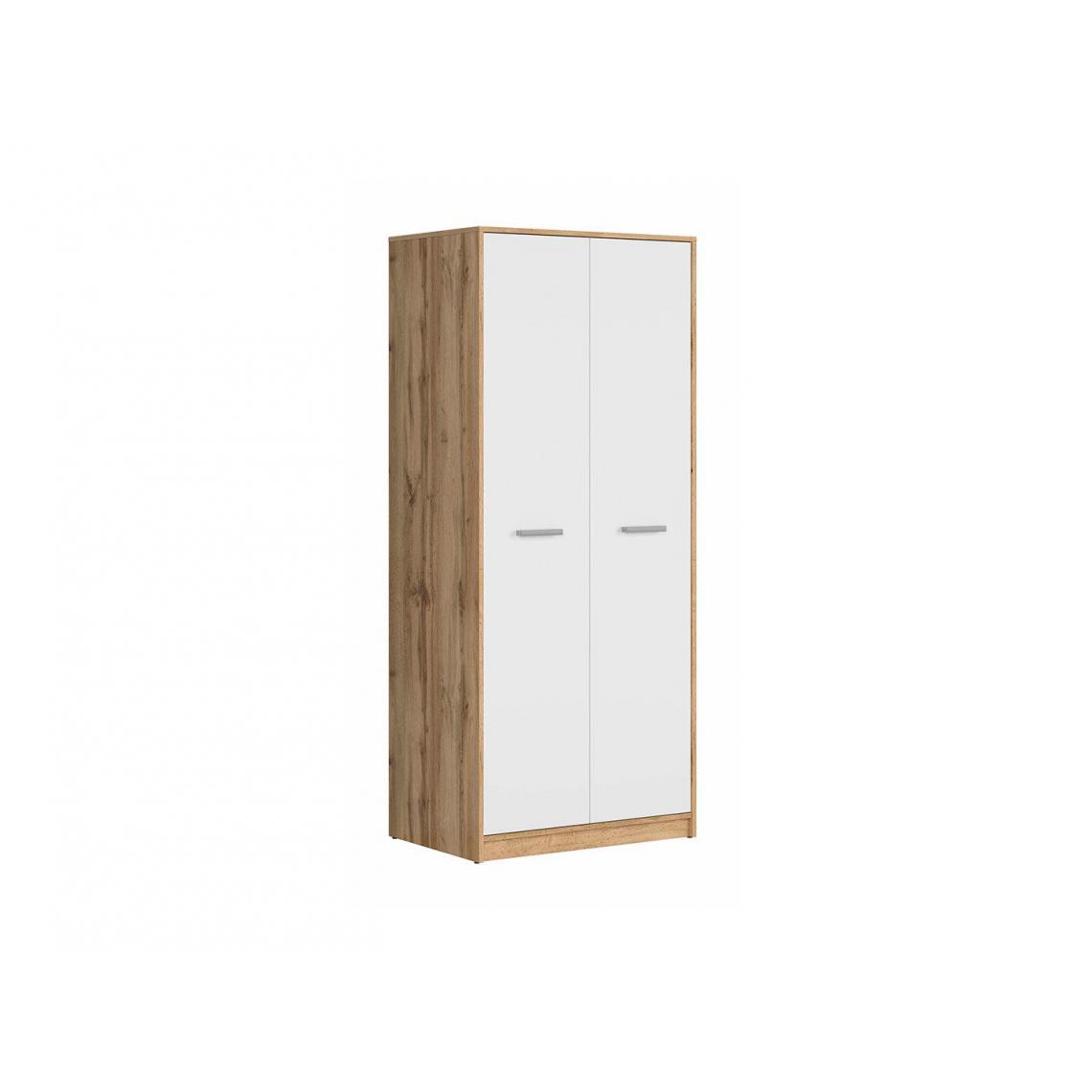 Hucoco - ATTISO - Armoire double porte style scandinave chambre à coucher/chambre d'ado - 189x80x54.5 - Barre+tablettes - Dressing - Blanc - Armoire