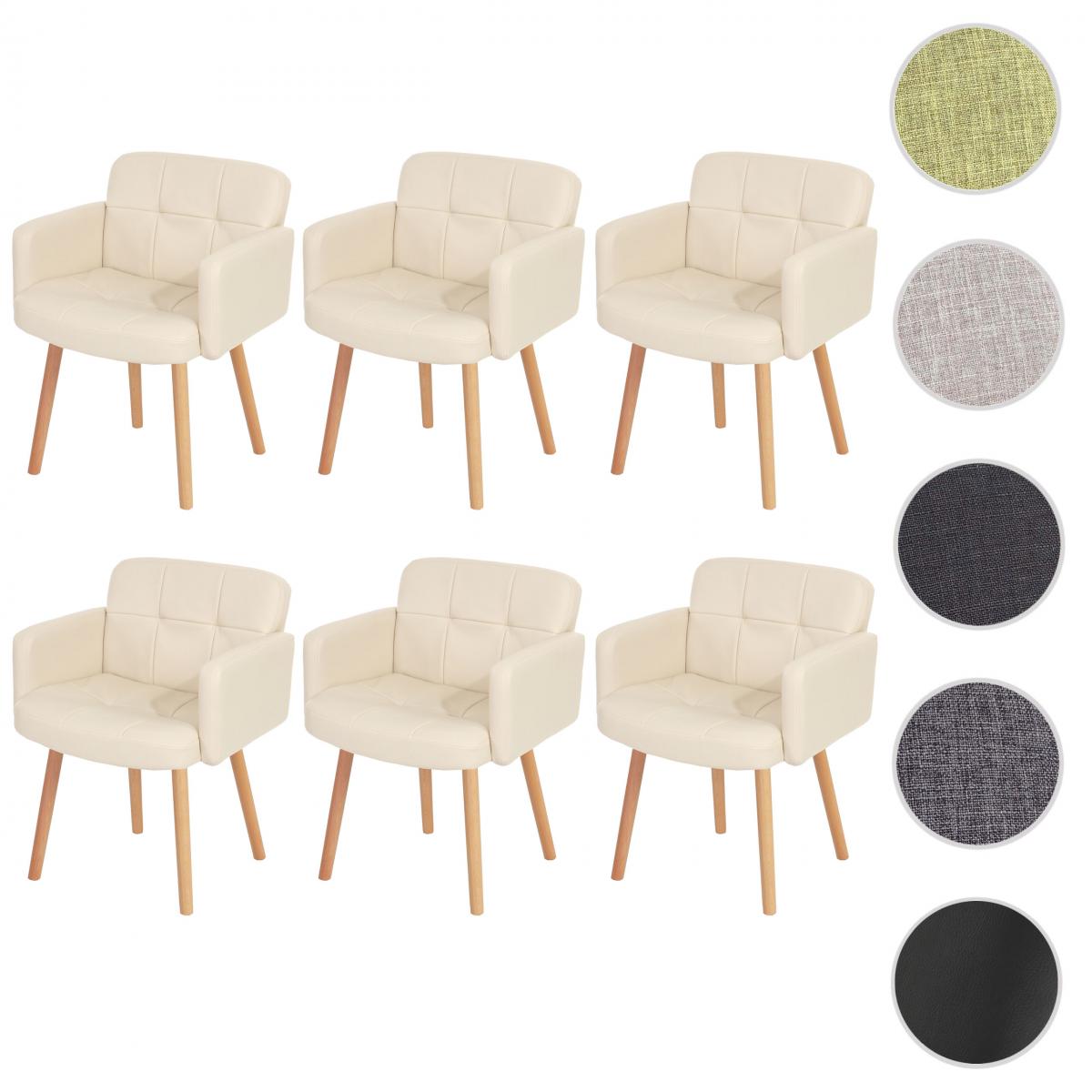Mendler - 6x chaise de salle à manger Orlando II, fauteuil, style rétro ~ similicuir, crème - Chaises