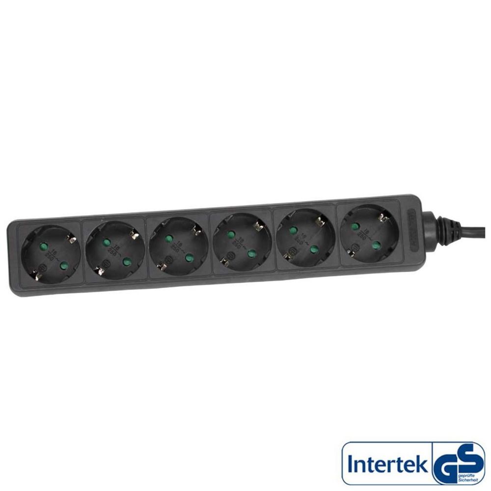 Inline - Câble d'alimentation InLine® 6 voies 6x, type F allemand, 5 m, noir - Blocs multiprises