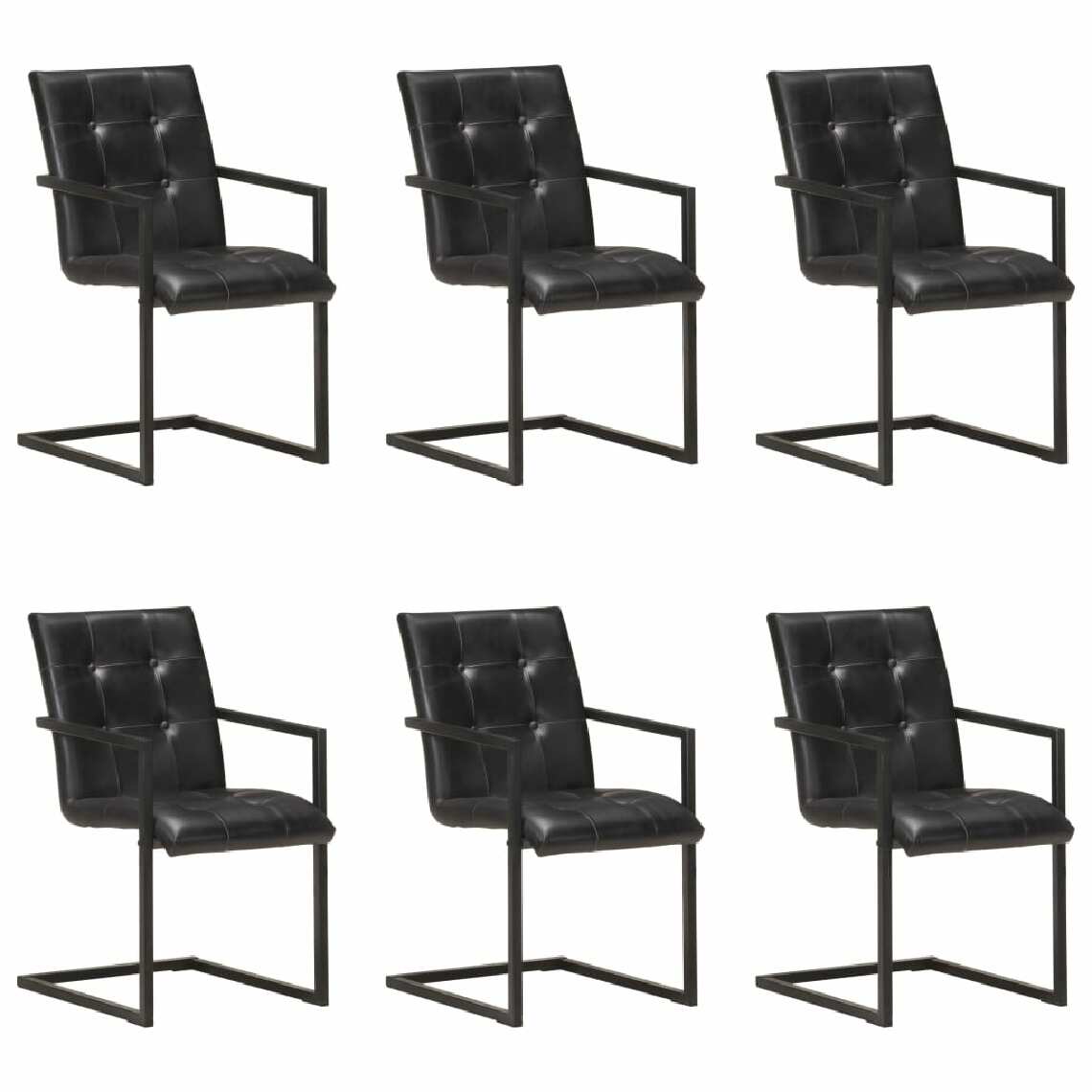 Chunhelife - Chunhelife Chaises de salle à manger cantilever 6 pcs Noir Cuir véritable - Chaises