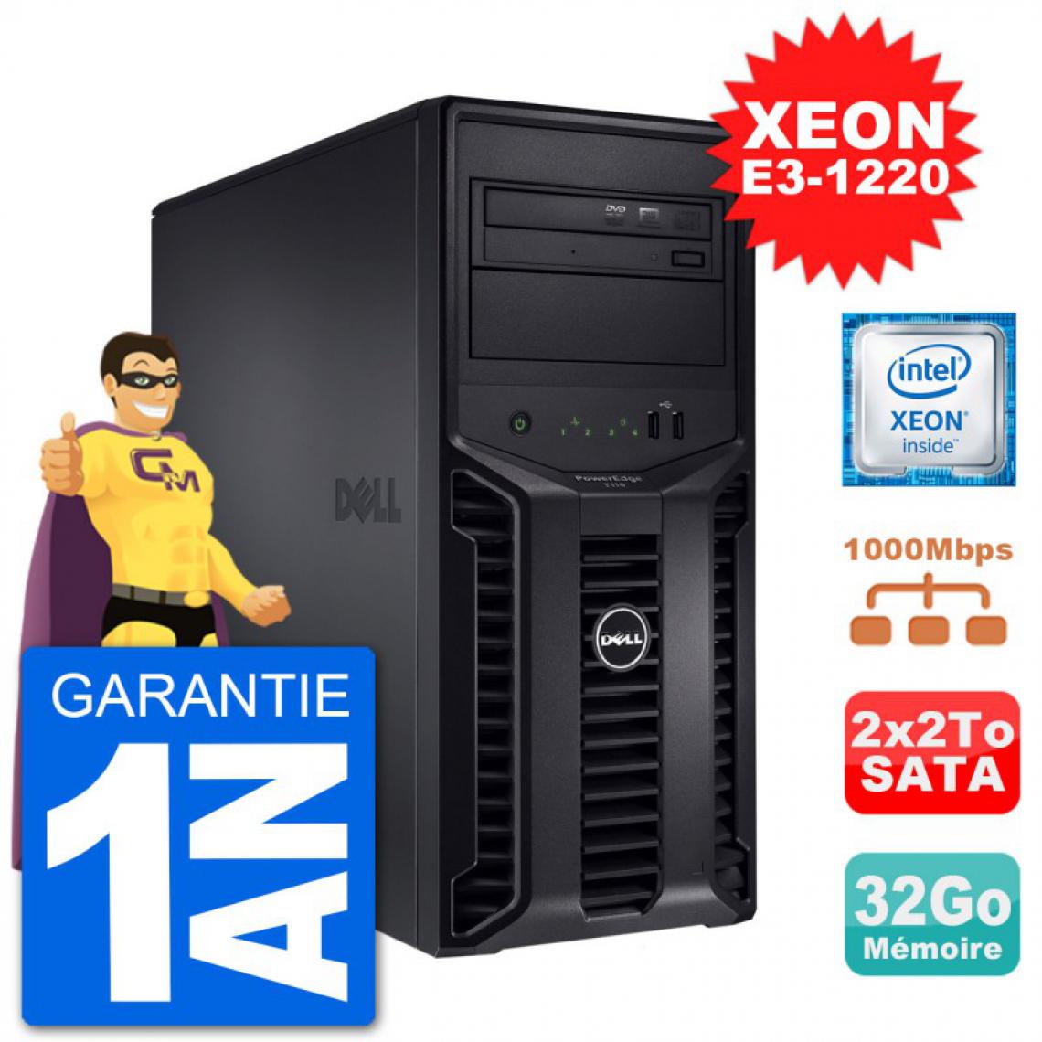 Dell - Serveur DELL PowerEdge T110 II Xeon QuadCore E3-1220 32Go 2x2To Perc H200 SATA - PC Fixe