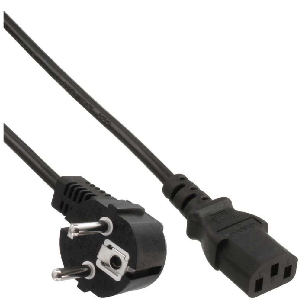 Inline - Câble d'alimentation, InLine®, Schutzkontakt coudé sur 3 broches IEC C13, noir, H05VV-F, 3x0.75mm², 0,5m - Câble antenne