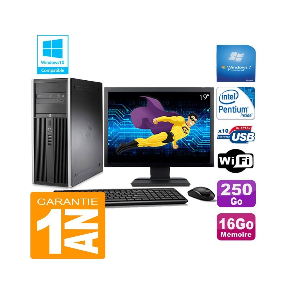 Hp - PC Tour HP Compaq 8200 Intel G630 Ram 16Go Disque 250 Go Wifi W7 Ecran 19"" - PC Fixe