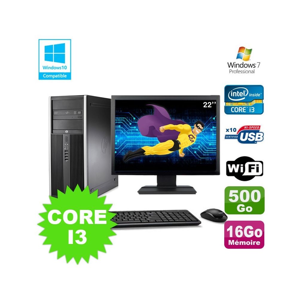 Hp - Lot PC Tour HP 8200 Core I3-2120 16Go 500Go Graveur WIFI W7 + Ecran 22 - PC Fixe