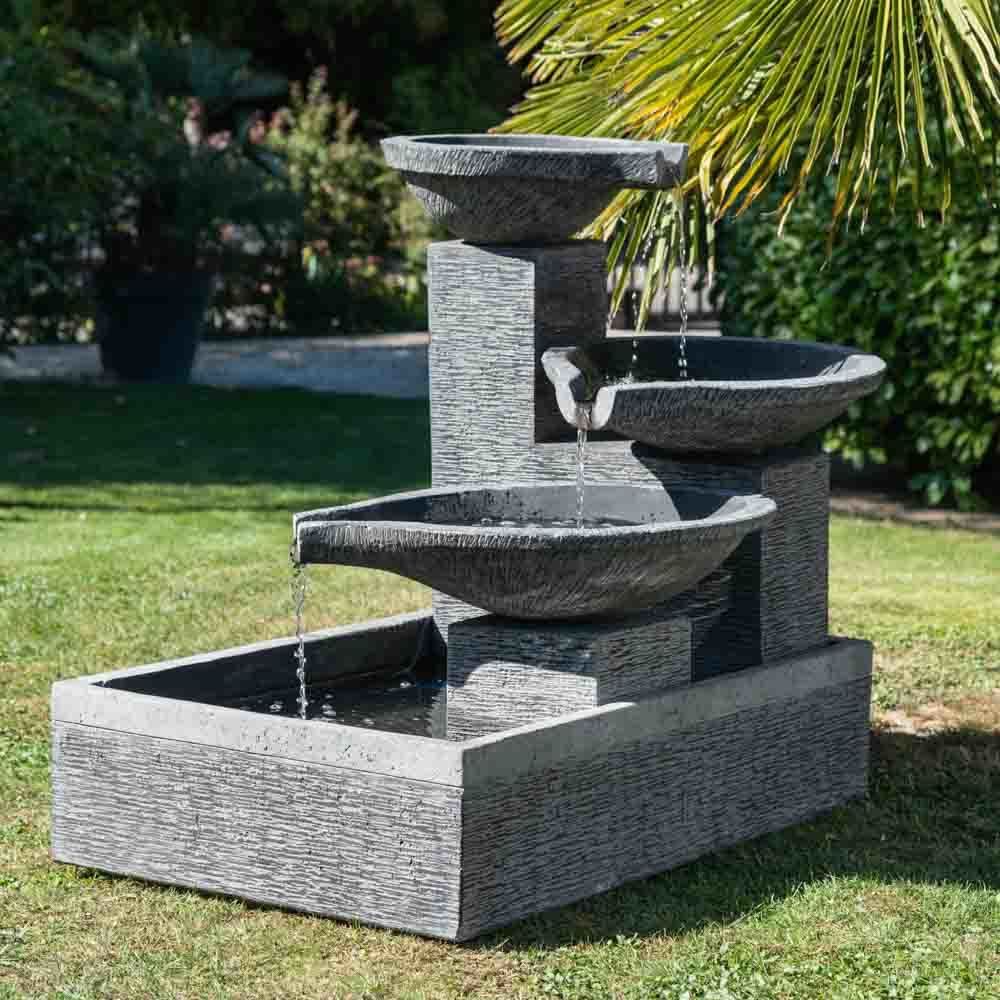 Wanda Collection - Fontaine de jardin à débordement bassin 3 vasques noire grise - Fontaine de jardin, puit