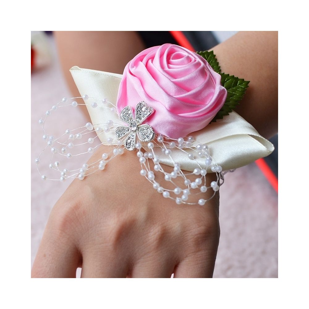 Wewoo - Mariée à la main rose fleur poignet boutonnière bouquet corsage diamant satin fleurs - Décorations de Noël