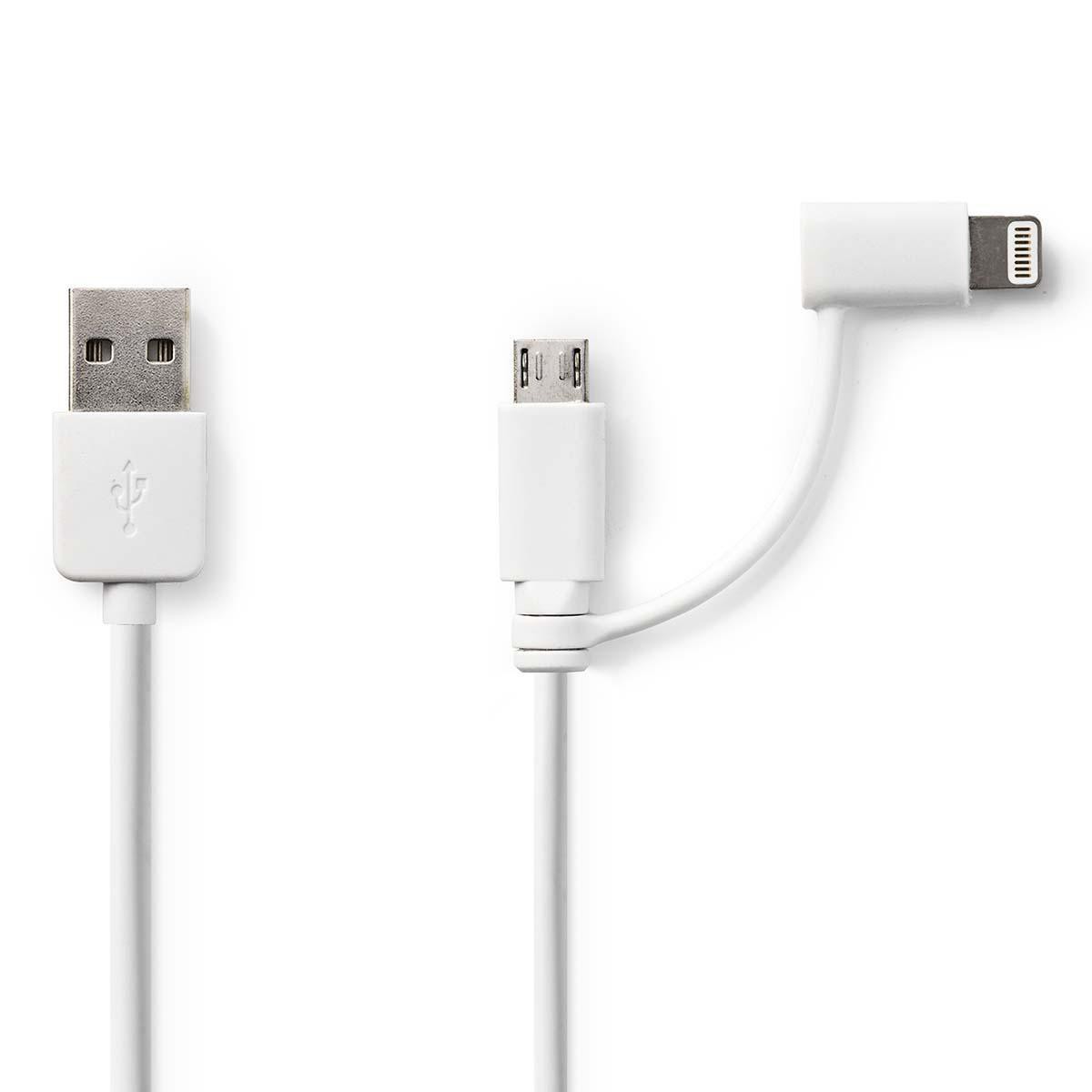 Nedis - Nedis Câble de Synchronisation et de Chargement 2 en 1 USB A Mâle - Micro B Mâle / Apple Lightning Mâle à 8 Broches 1,0 m Blanc - Câble antenne