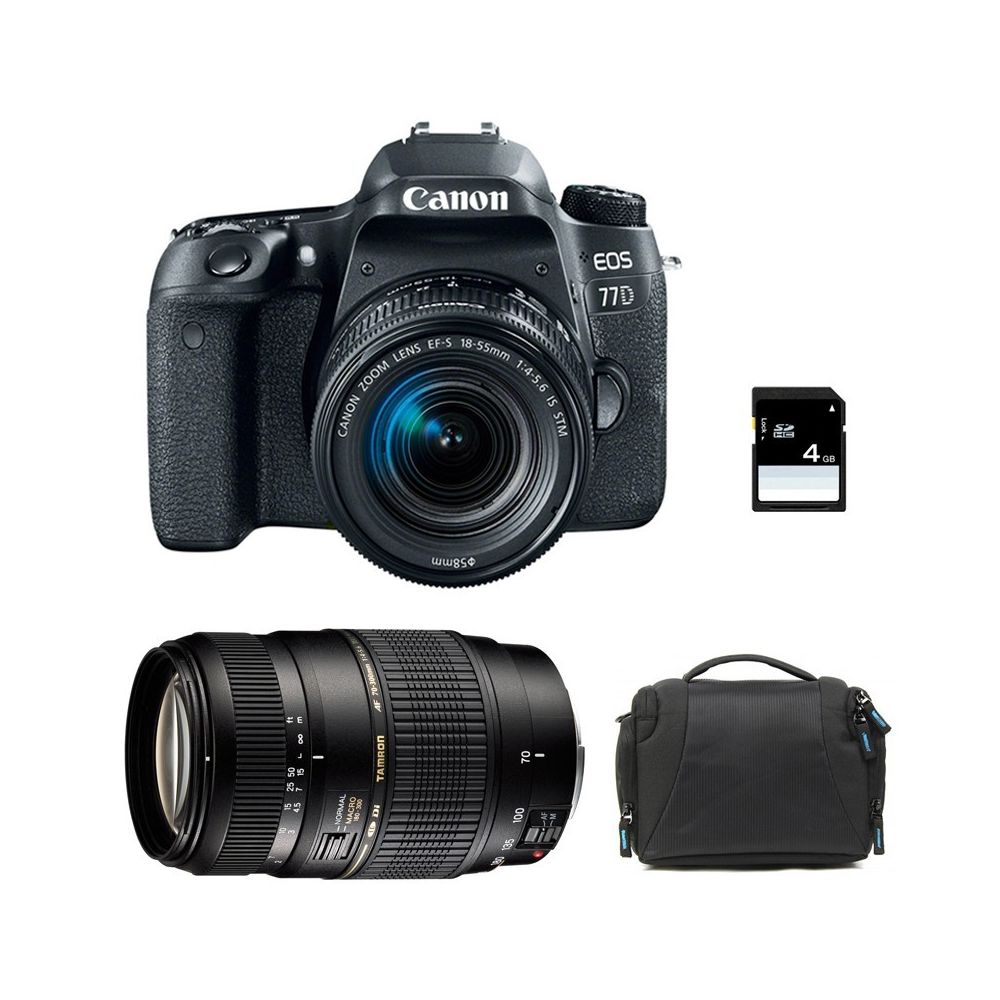 Canon - PACK CANON EOS 77D + 18-55 IS STM + TAMRON 70-300 DI + Sac + SD 4Go - Reflex Grand Public