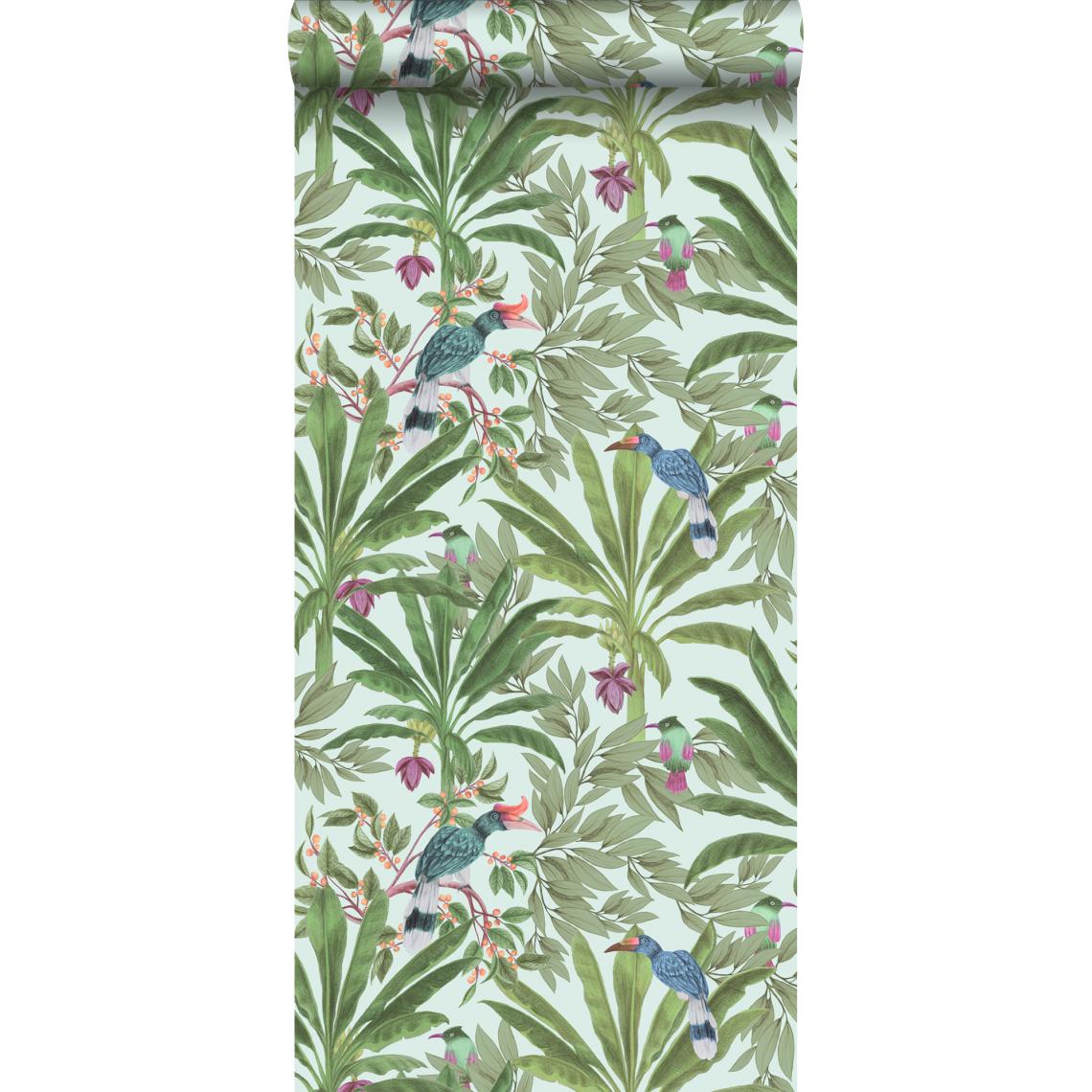 ESTAhome - ESTAhome papier peint feuilles tropicales vert menthe et vert jungle - 139189 - 0.53 x 10.05 m - Papier peint