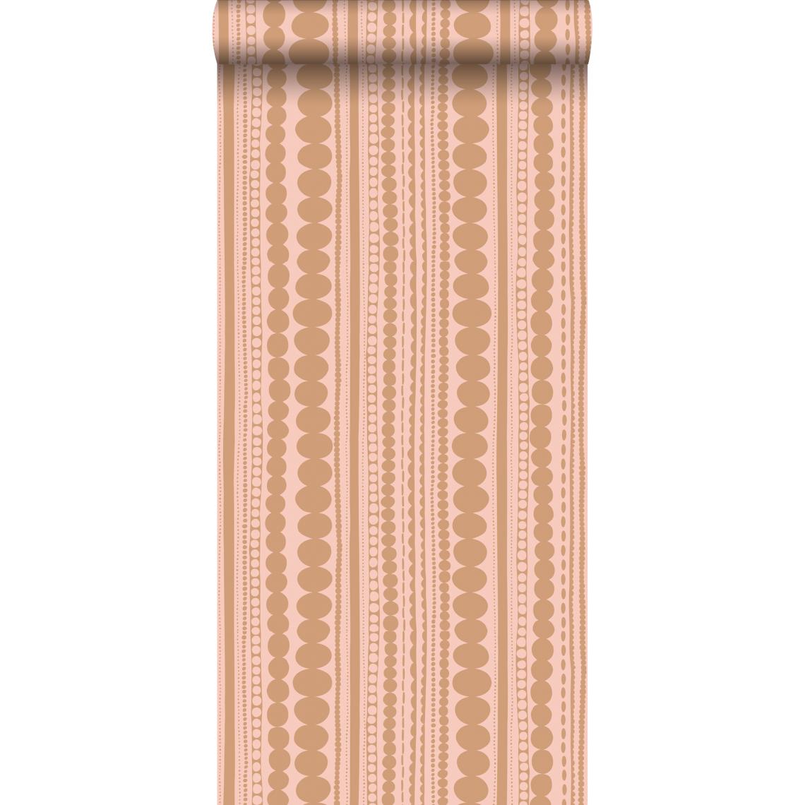 ESTAhome - ESTAhome papier peint perles rose pêche et brun cuivré brillant - 128823 - 0.53 x 10.05 m - Papier peint