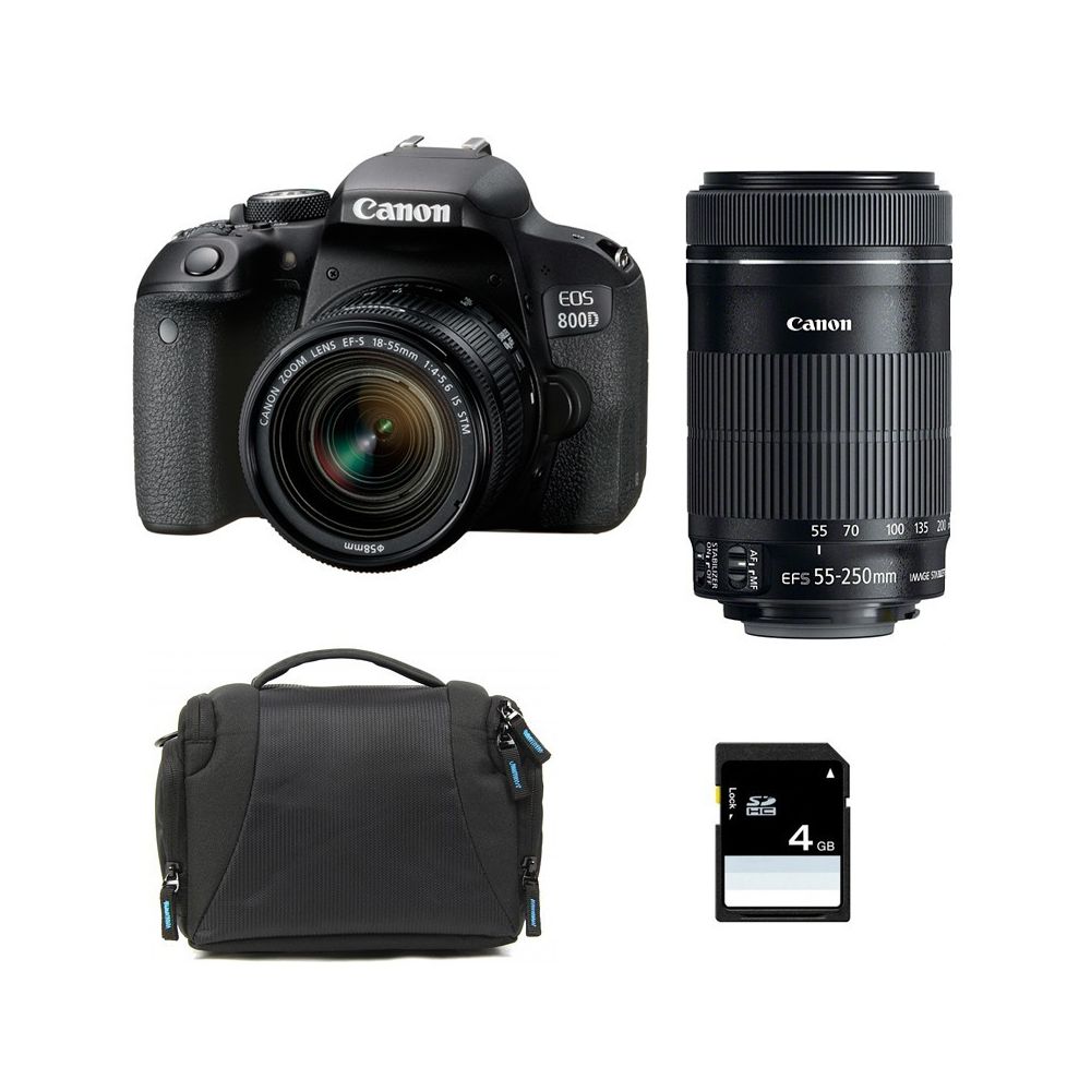 Canon - PACK CANON EOS 800D + 18-55 IS STM + 55-250 IS STM + Sac + SD 4Go - Reflex Grand Public