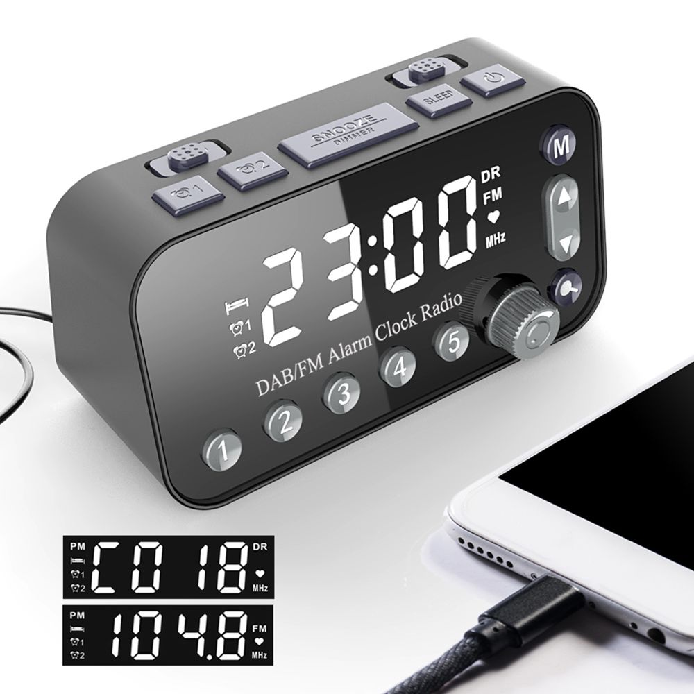 marque generique - Radio réveil numérique Portable DAB + FM avec fonction minuterie de sommeil, Radio stéréo à piles - Réveil