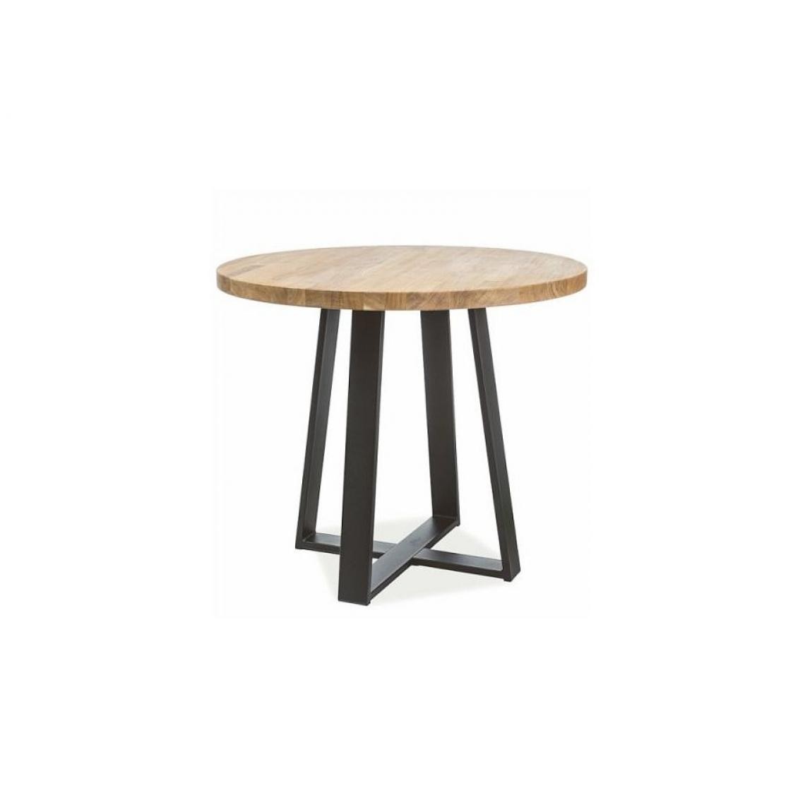 Hucoco - GIANNA - Table de salle à manger de style loft - Dimensions : 90x90x78 cm - Plateau rond en bois massif huilé - Base en métal - Chêne - Tables d'appoint