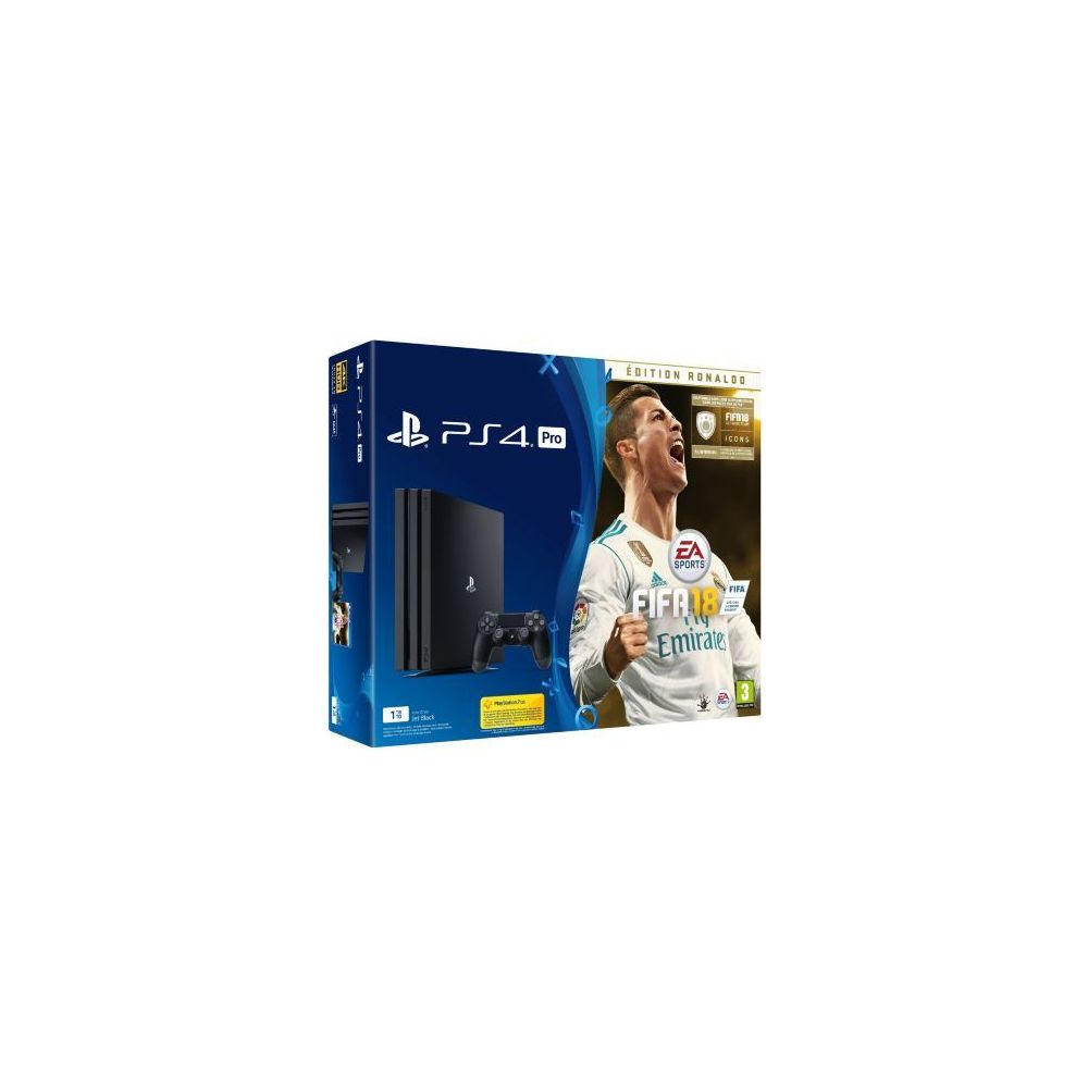Sony - PS4 PRO 1To A Noire + FIFA 18 Edition Deluxe + PS+ 14 Jours - Console PS4