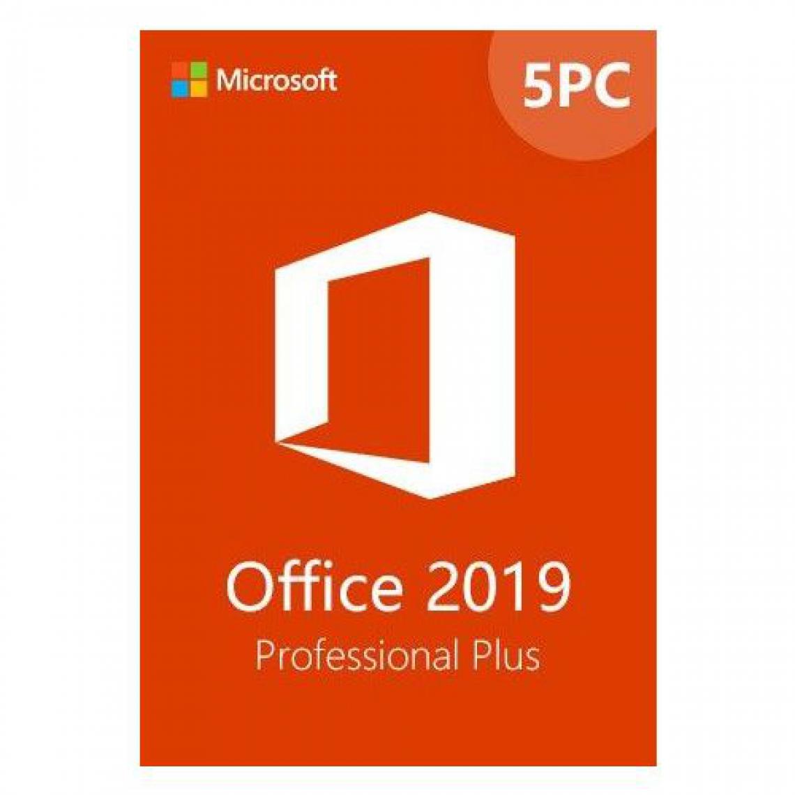 Microsoft - MICROSOFT OFFICE 2019 PRO PLUS 5PC à Télécharger = Clé pour 5PC + Notice Envoi par Mail - Traitement de Texte & Tableur