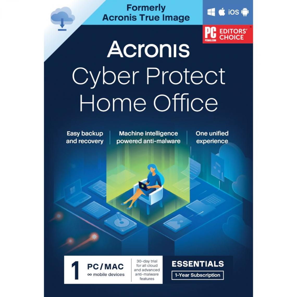 Acronis - Cyber Protect Home Office Essentials - Licence 1 an - 5 PC/Mac + nombre illimité de terminaux mobiles - A télécharger - Suite de Sécurité