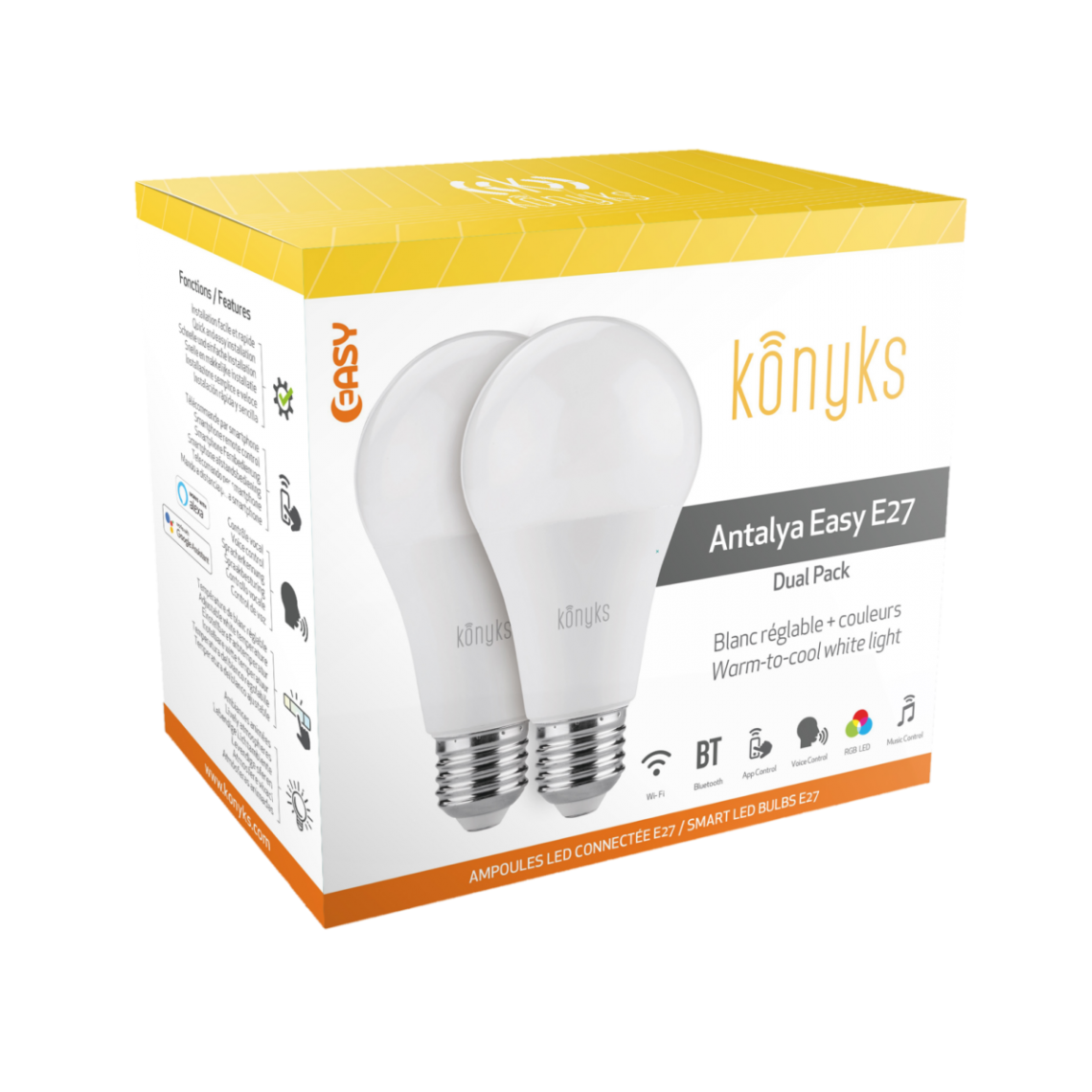 Konyks - Antalya Easy - 2x Ampoules LED WiFi + Bluetooth RGB E27 - Ampoule connectée