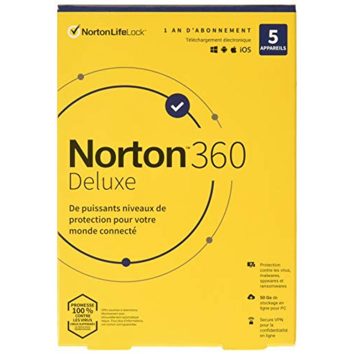 Norton - 360 Deluxe - 5 appareils - 1 an - Suite de Sécurité