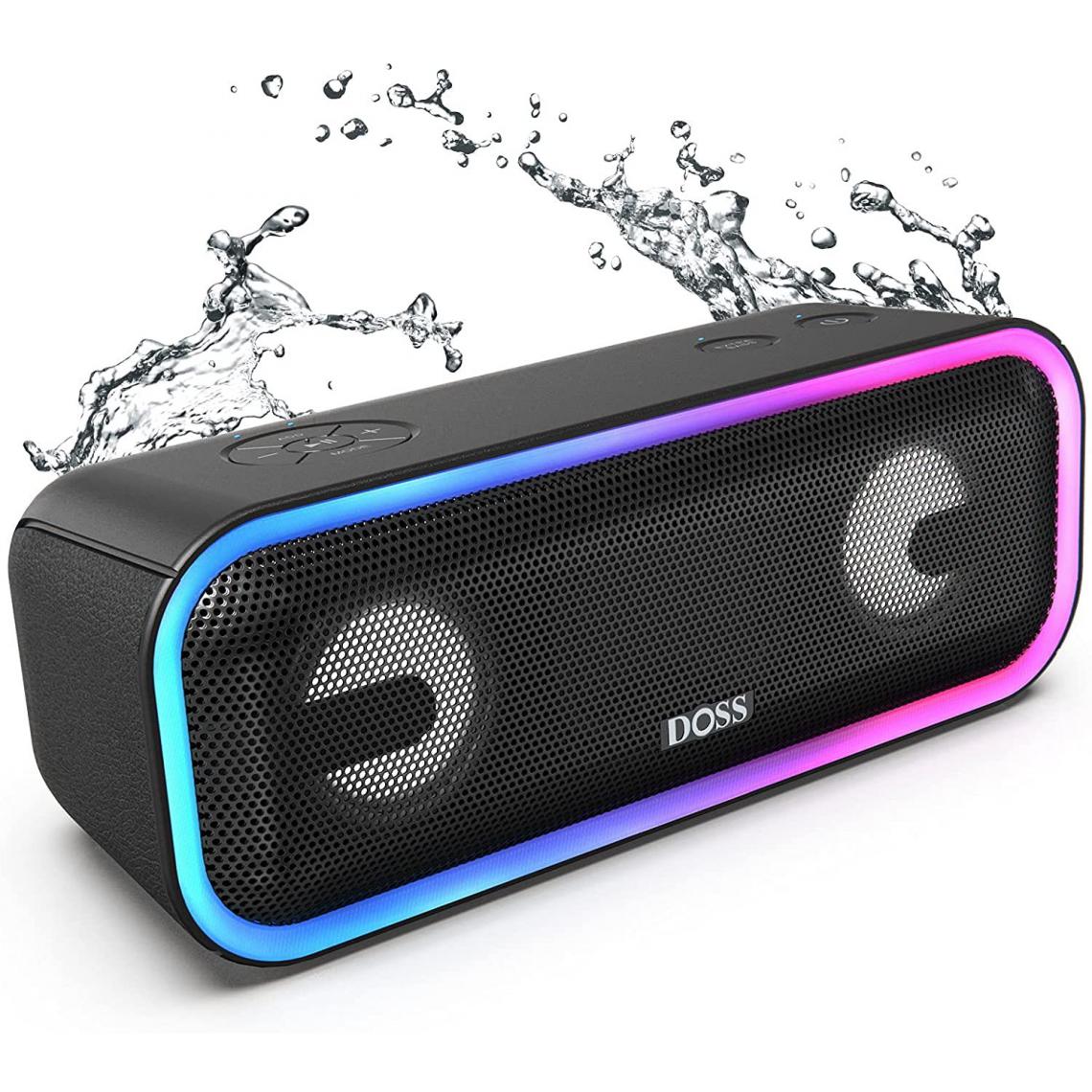 Chrono - Haut-parleur Bluetooth DOSS SoundBox Pro Plus, haut-parleur 24W, boîte à musique avec effets lumineux, super basses, couplage stéréo sans fil, 15 heures d'autonomie, emplacement pour carte TF(Noir) - Enceintes Hifi
