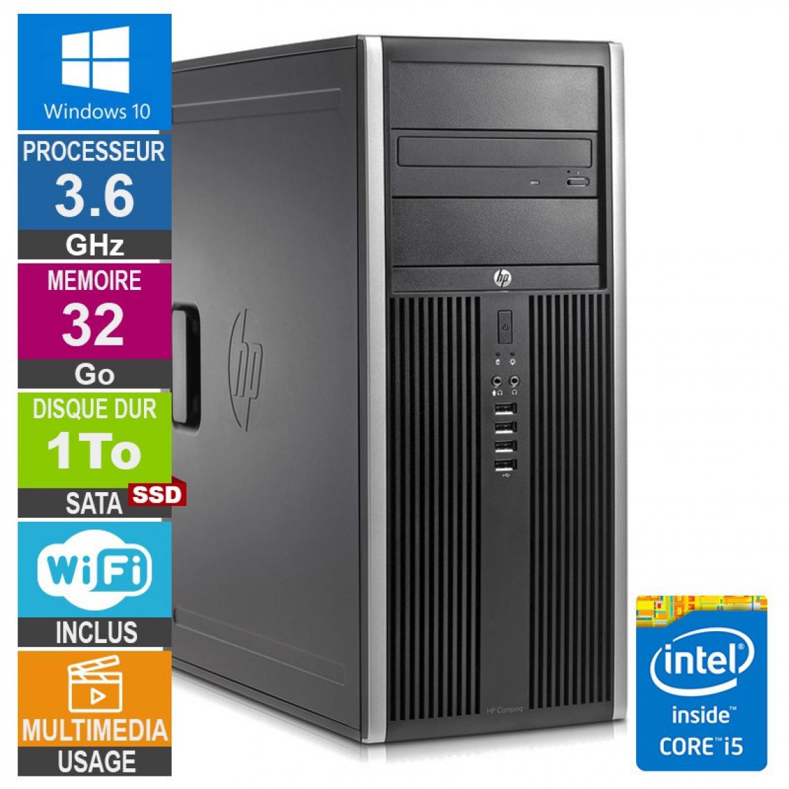 Hp - PC HP Elite 8300 CMT i5-3470 3.60GHz 32Go/1To SSD Wifi W10 - PC Fixe
