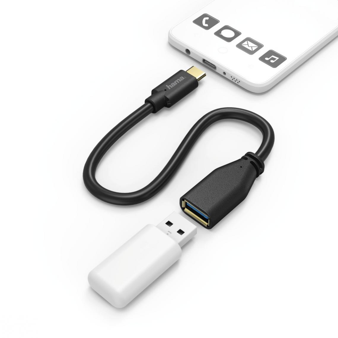 Hama - Câble adap . USB Type-C, OTG, f . mâle Type-C USB - f . A femelle, 15cm, noir - Câble antenne