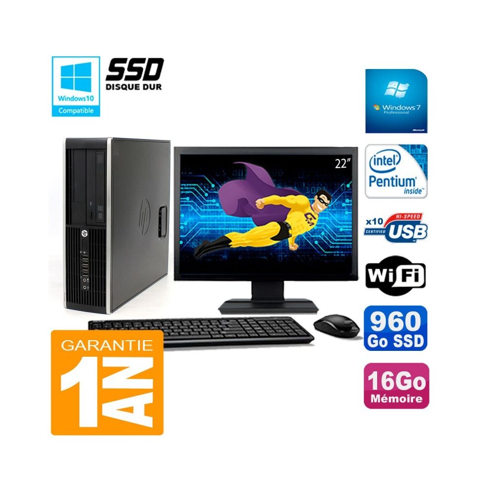 Hp - PC HP Compaq Pro 6200 SFF Ecran 22"" Intel G840 16Go 960 Go SSD Graveur Wifi W7 - PC Fixe