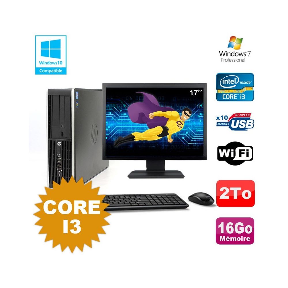 Hp - Lot PC HP Compaq 6200 Pro SFF Core i3 3.1GHz 16Go 2To DVD WIFI W7 + Ecran 17 - PC Fixe