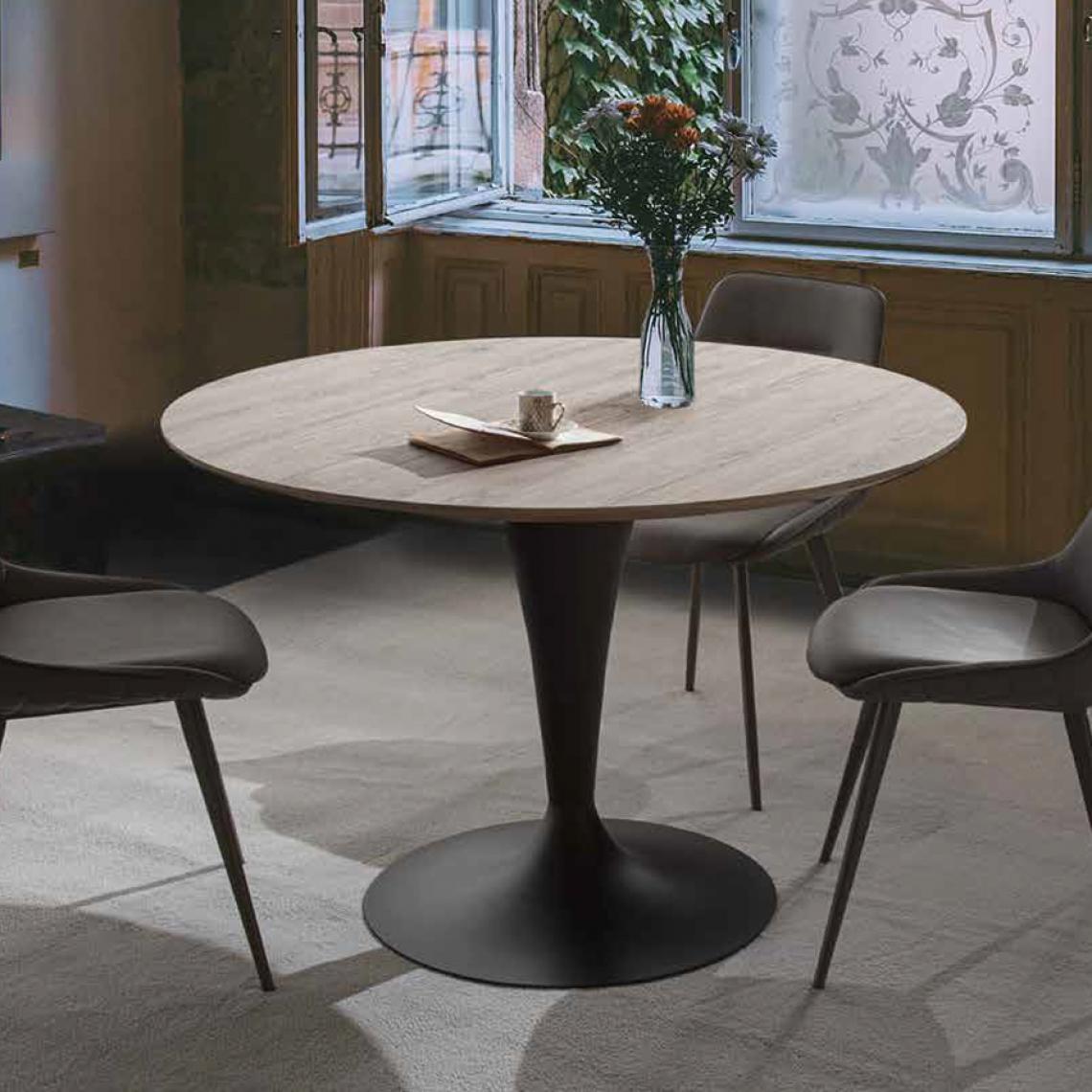 Nouvomeuble - Table ronde extensible couleur bois CESARIO - Tables à manger