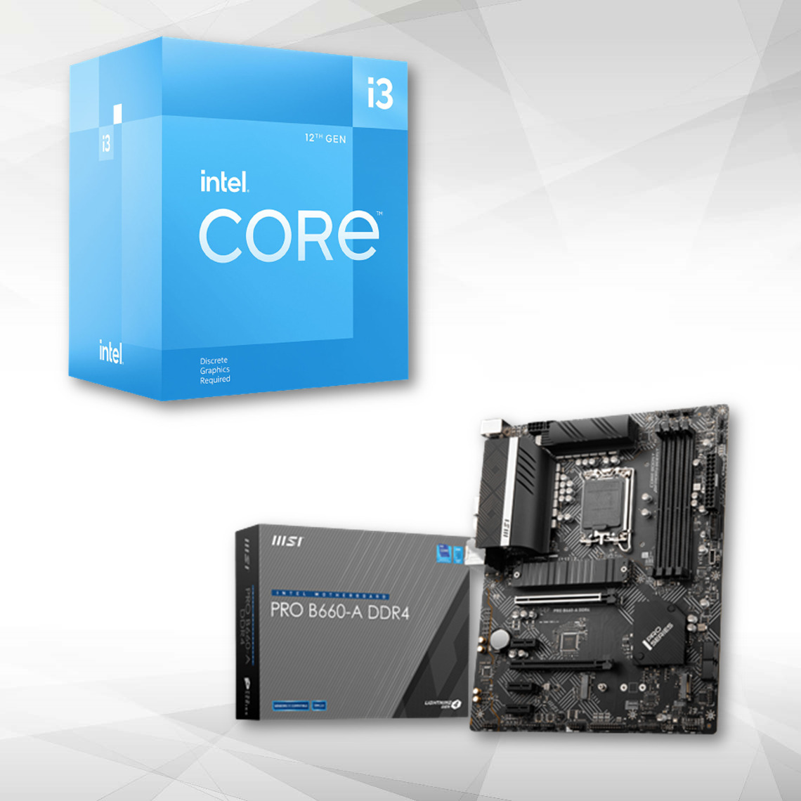 Intel - Intel Core i3-12100F (3.3 GHz / 4.3 GHz) + Carte mère PRO B660 A DDR4 - Packs Processeur, Carte mère et Mémoire