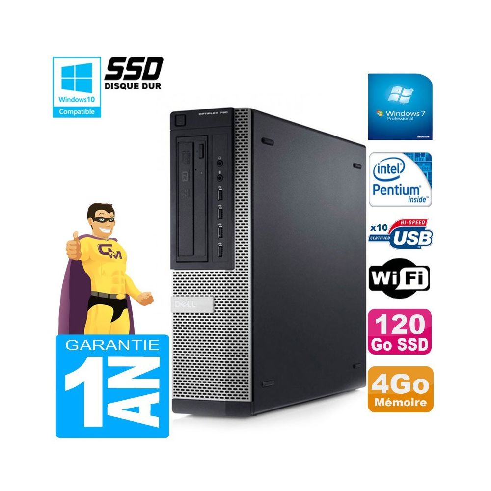 Dell - PC DELL 790 DT Intel G630 Ram 4Go Disque 120Go SSD Graveur DVD Wifi W7 - PC Fixe