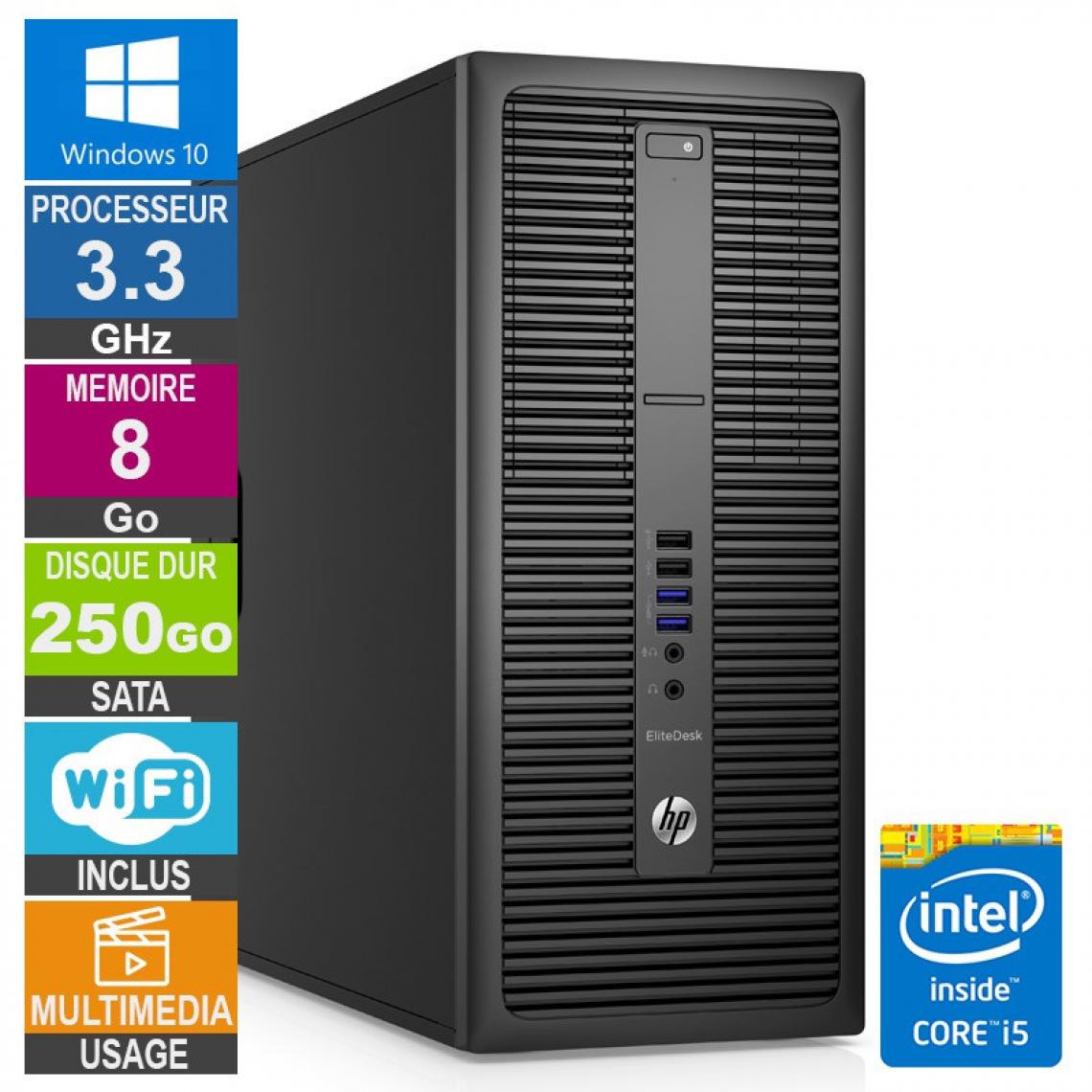 Hp - PC HP EliteDesk 800 G2 TWR i5-6400 3.30GHz 8Go/250Go Wifi W10 - PC Fixe