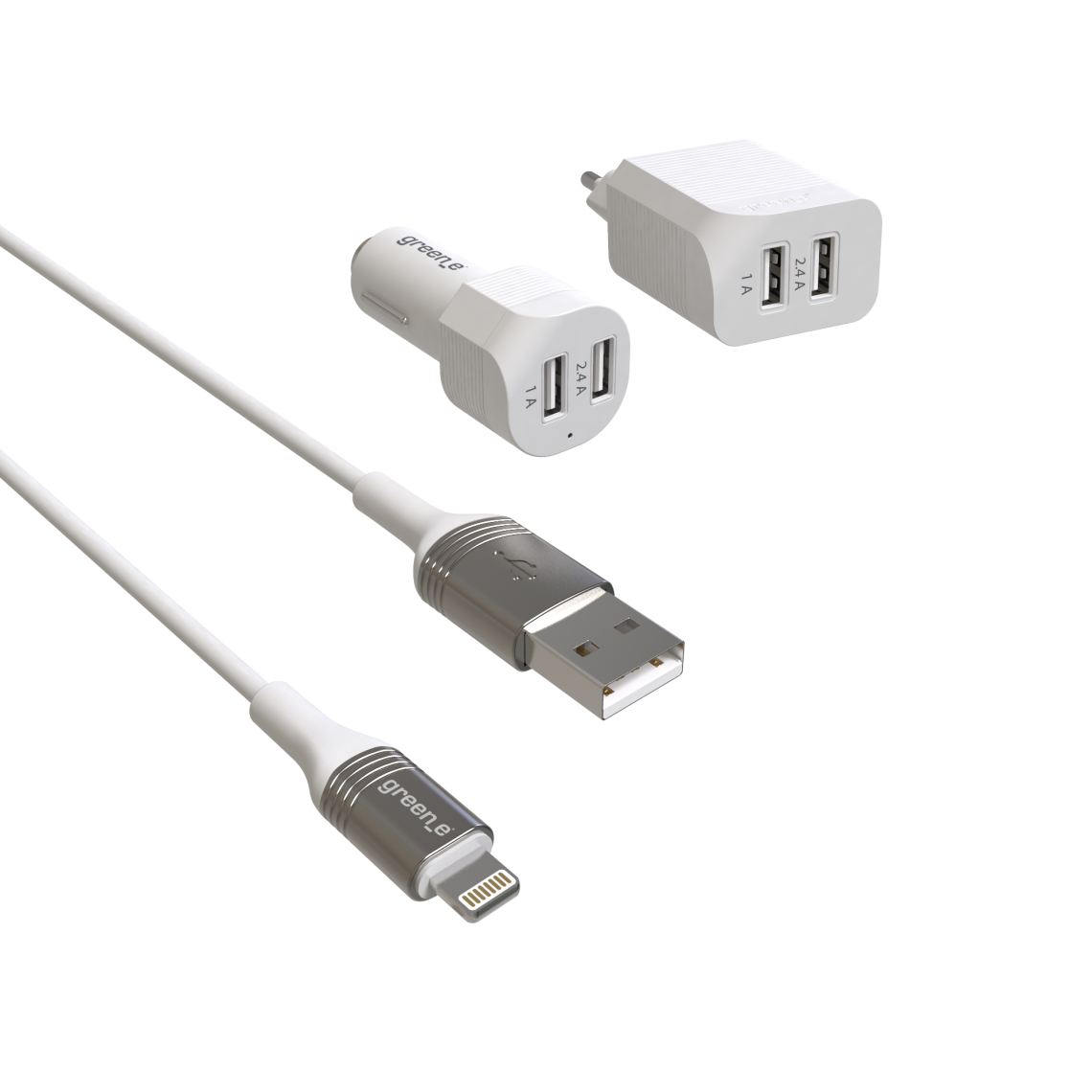Shot - GREEN E KIT CHARGE Ecoconçu IPHONE Cable Lightning/USB + Adaptateur prise + Adaptateur allume cigare - Chargeur secteur téléphone