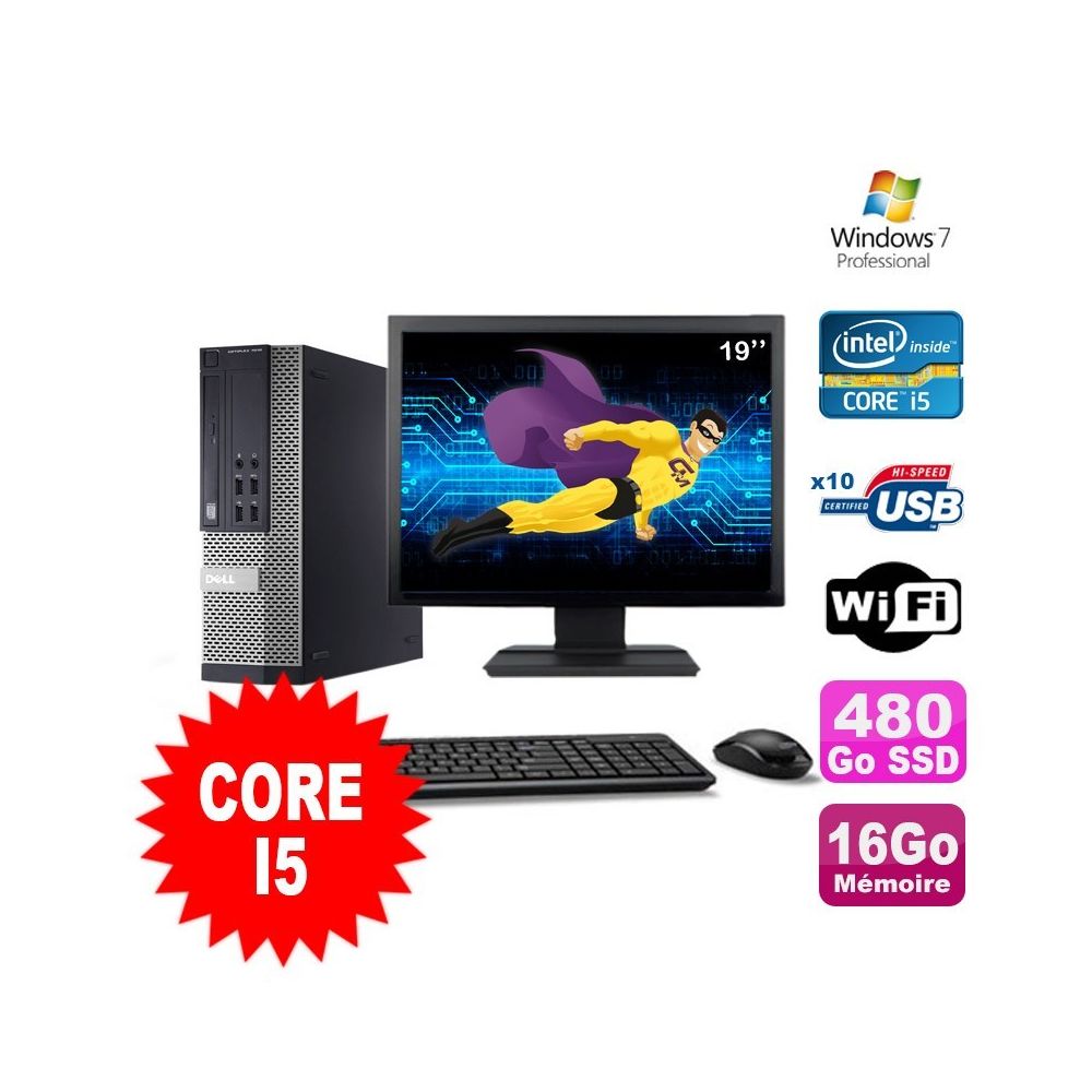 Dell - Lot PC Dell Optiplex 990 SFF I5-2400 3.1GHz 16Go 480Go SSD DVD Wifi W7 + Ecran 19"" - PC Fixe