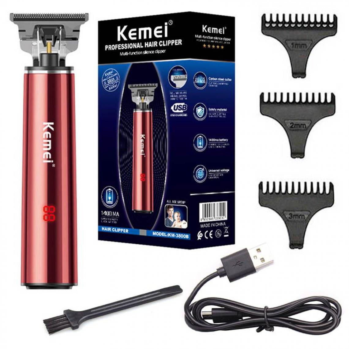 Generic - Tondeuse à cheveux Kemei  rechargeable sans fil avec 3 pics accessoires- Rouge  - Tondeuse