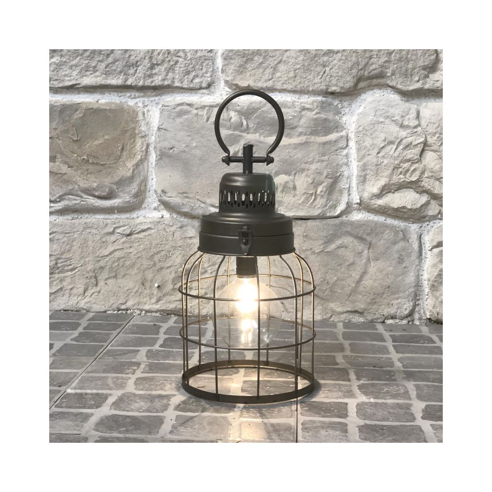 L'Originale Deco - Lanterne Led Ampoule Pile Industrielle Fer 40 cm x ø17.50 cm - Lampes à poser