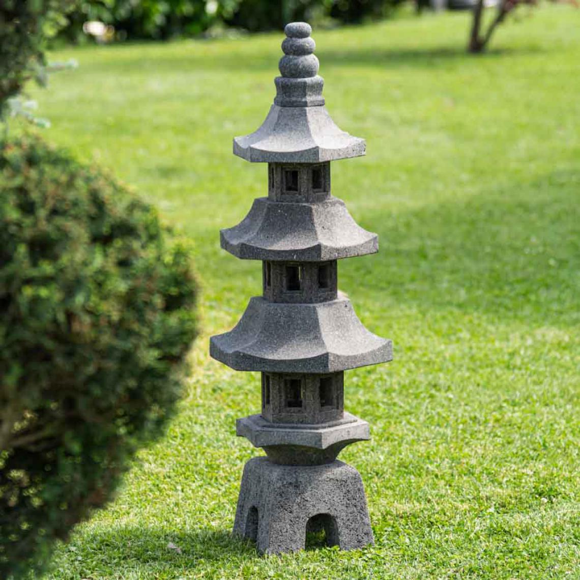 Wanda Collection - Lanterne japonaise pagode en pierre de lave jardin zen 100 cm - Lampes à poser