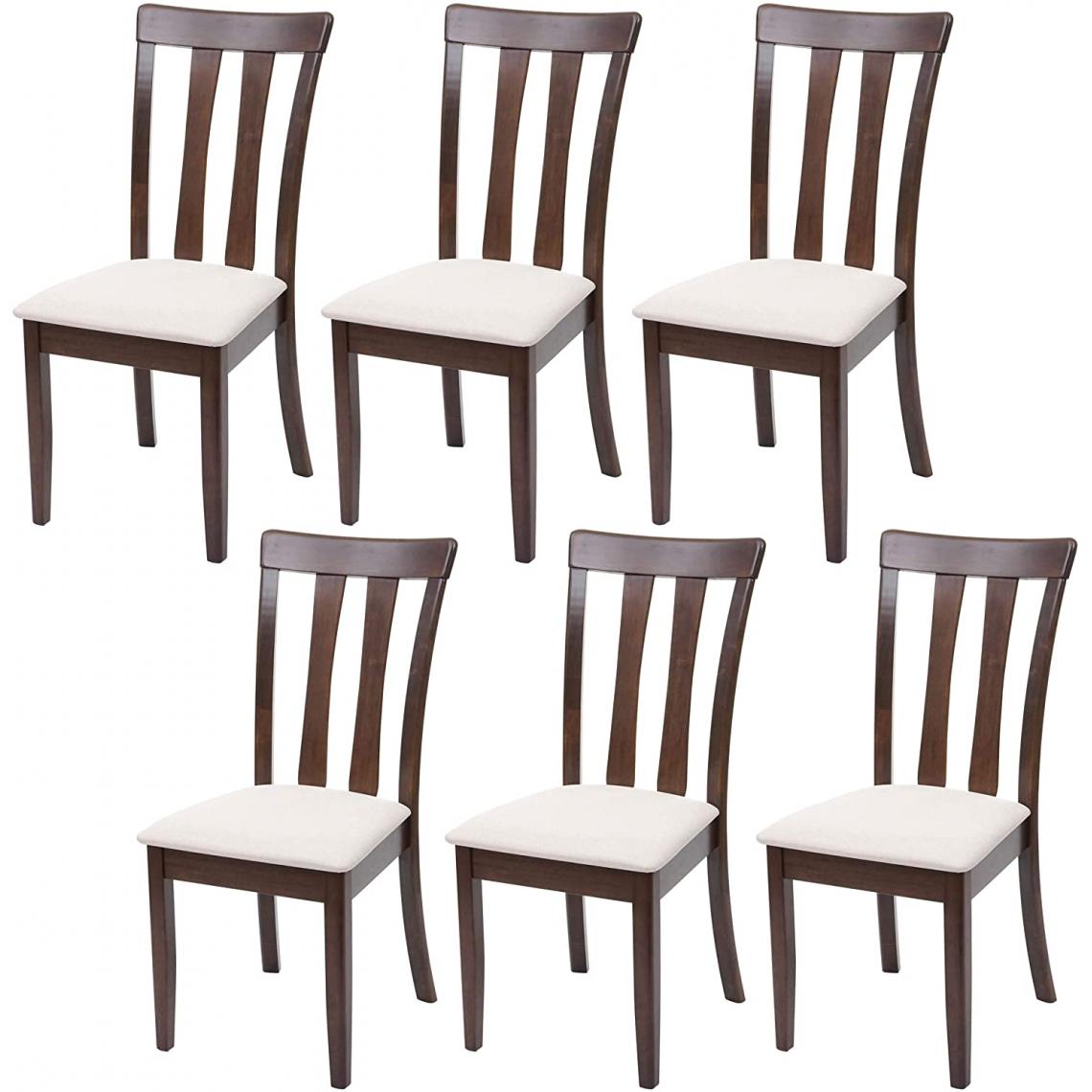Decoshop26 - Lot de 6 chaises de salle à manger en bois massif marron foncé et assise en tissu crème CDS04664 - Chaises