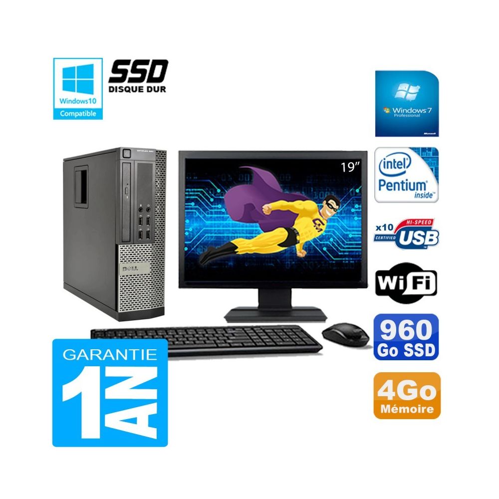 Dell - PC DELL 990 SFF Intel G840 Ram 4Go Disque 960Go SSD Graveur Wifi W7 Ecran 19"" - PC Fixe
