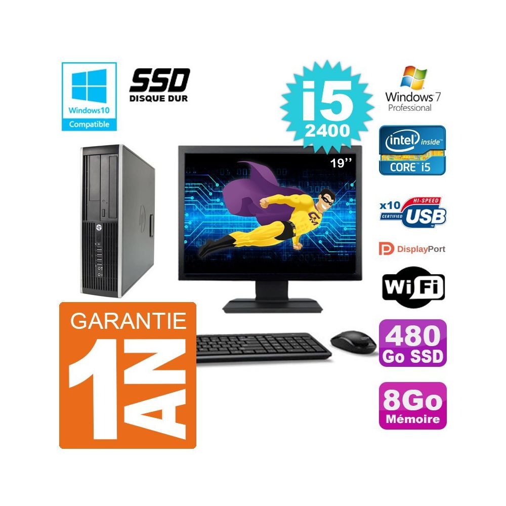 Hp - PC HP 6200 SFF Ecran 19"""" Intel i5-2400 RAM 8Go SSD 480Go Graveur DVD Wifi W7 - PC Fixe