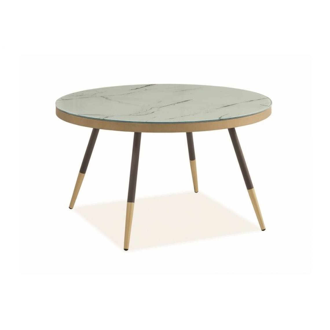 Hucoco - VEHA - Table basse ronde pour salon - 45x80x80 cm - Plateau en verre effet marbre - Pieds en métal - Table à café - Blanc - Tables d'appoint