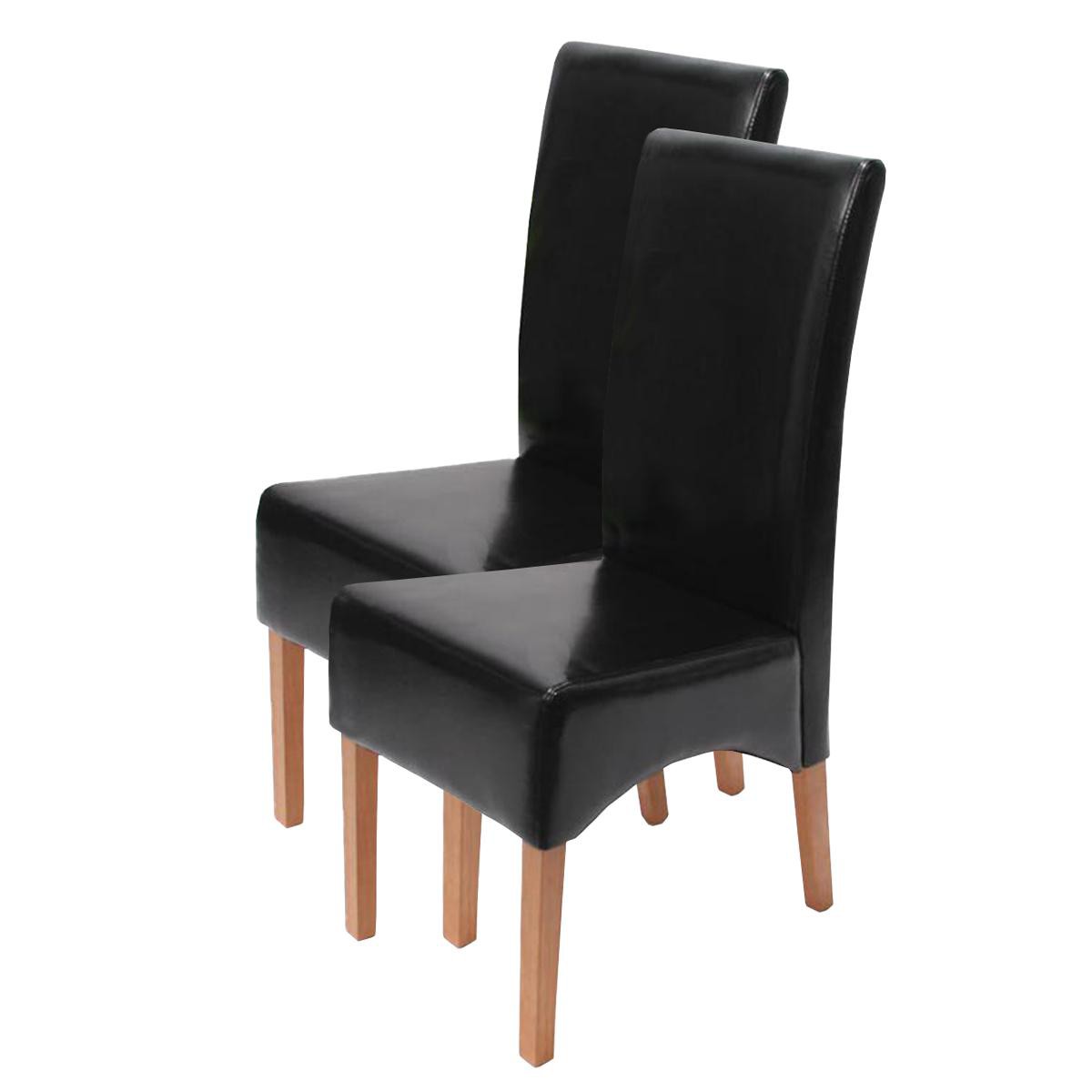 Mendler - Lot de 2 chaises Latina, salle à manger, cuir reconstitué ~ noir, pieds clairs - Chaises