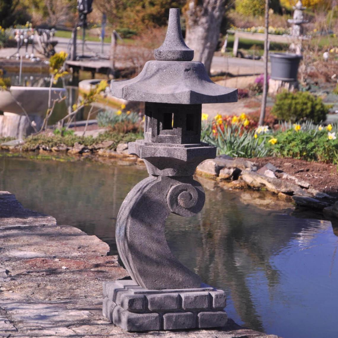 Wanda Collection - Lanterne japonaise en pierre de lave 90 cm lampe jardin terrasse - Lampes à poser