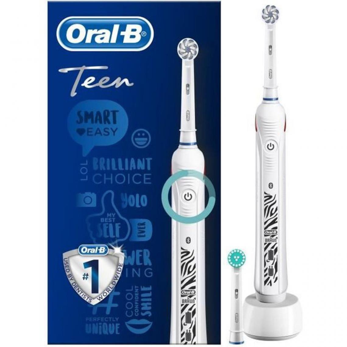 Oral-B - Oral-B Teen Brosse a Dents Électrique Rechargeable, 1 Manche, 1 Brossette, Technologie 3D, Élimine jusqu'a 100 % plaque dentai - Brosse à dents électrique