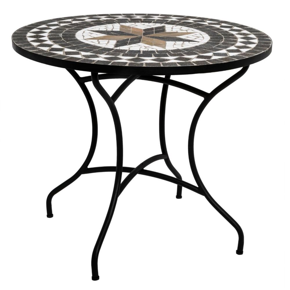 Pegane - Table de repas ronde en mosaique coloris noir - D. 90 x H. 75 cm -PEGANE- - Tables à manger