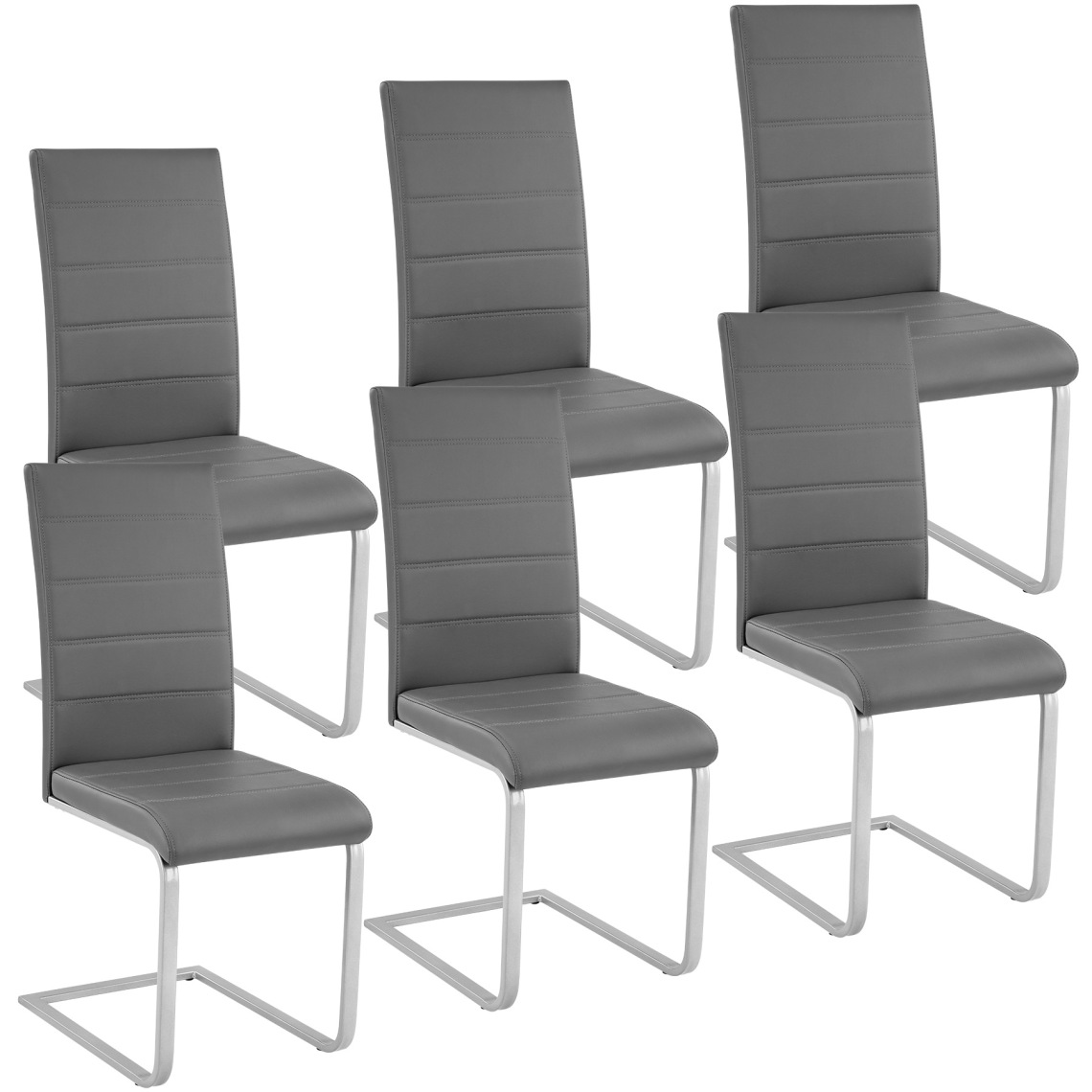 Tectake - 6 Chaises de Salle à Manger BETTINA Rembourrées Pieds en métal Argentés Design Moderne - gris - Chaises