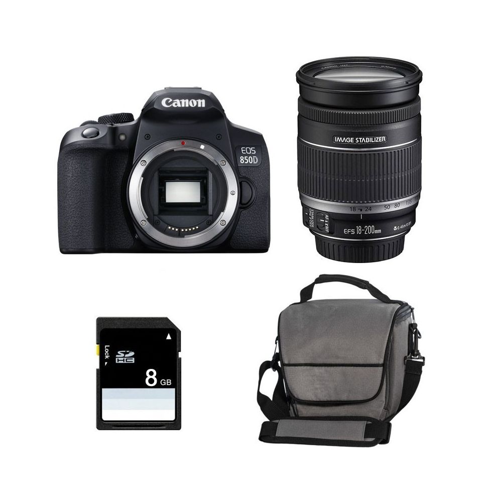 Canon - PACK CANON EOS 850D + 18-200 IS + Sac + SD 4Go - Reflex professionnel