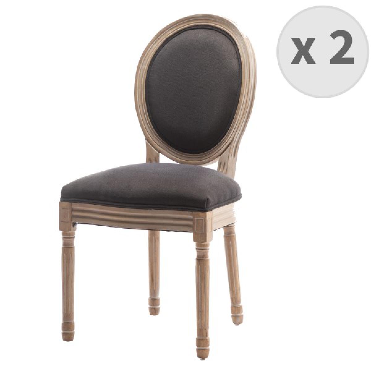 Moloo - GRETA Lot de 2 chaises de salle a manger - Pied bois - Tissu Gris - L 49 x P 56 x H 96 cm - Chaises