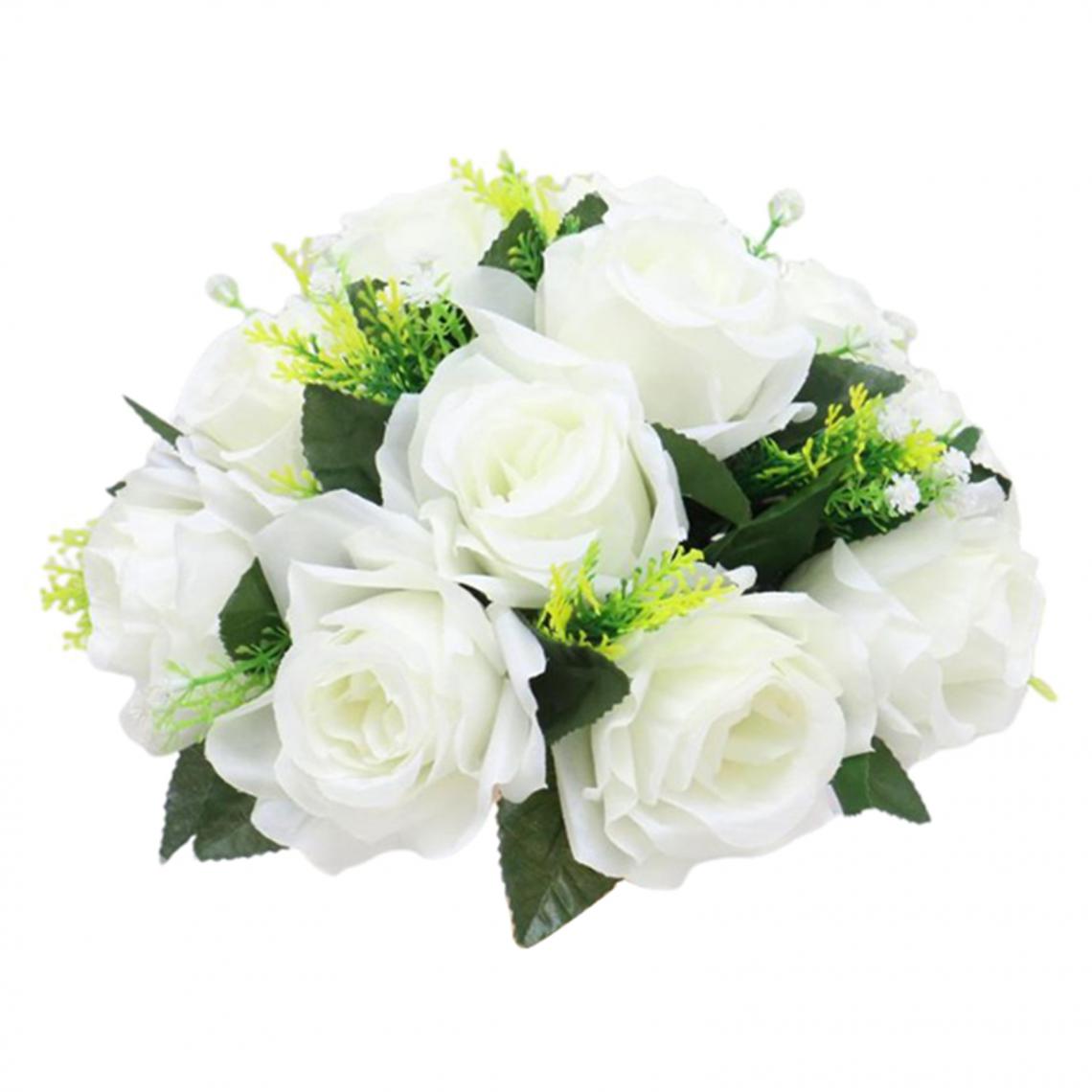 marque generique - 26cm Réaliste Artificielle Rose Fleurs Boule 15 Têtes De Mariage Bouquet Décor Blanc Violet Foncé - Fleur à couper