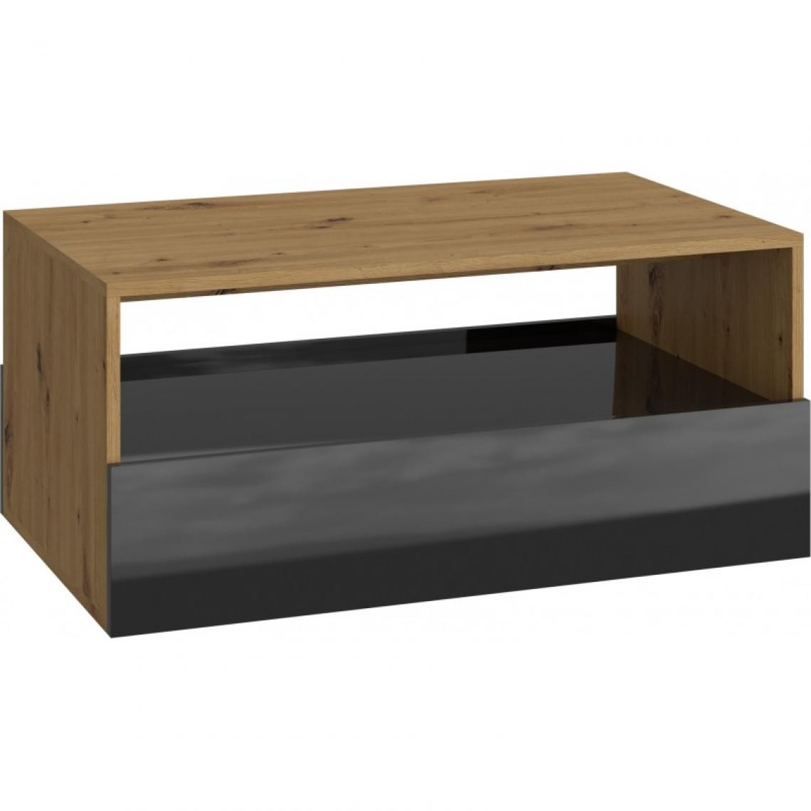 Hucoco - JANNA - Table basse rectangualaire style moderne - 40x90x54 cm - 2 tiroirs - Table à café - Finition gloss - Noir - Tables d'appoint